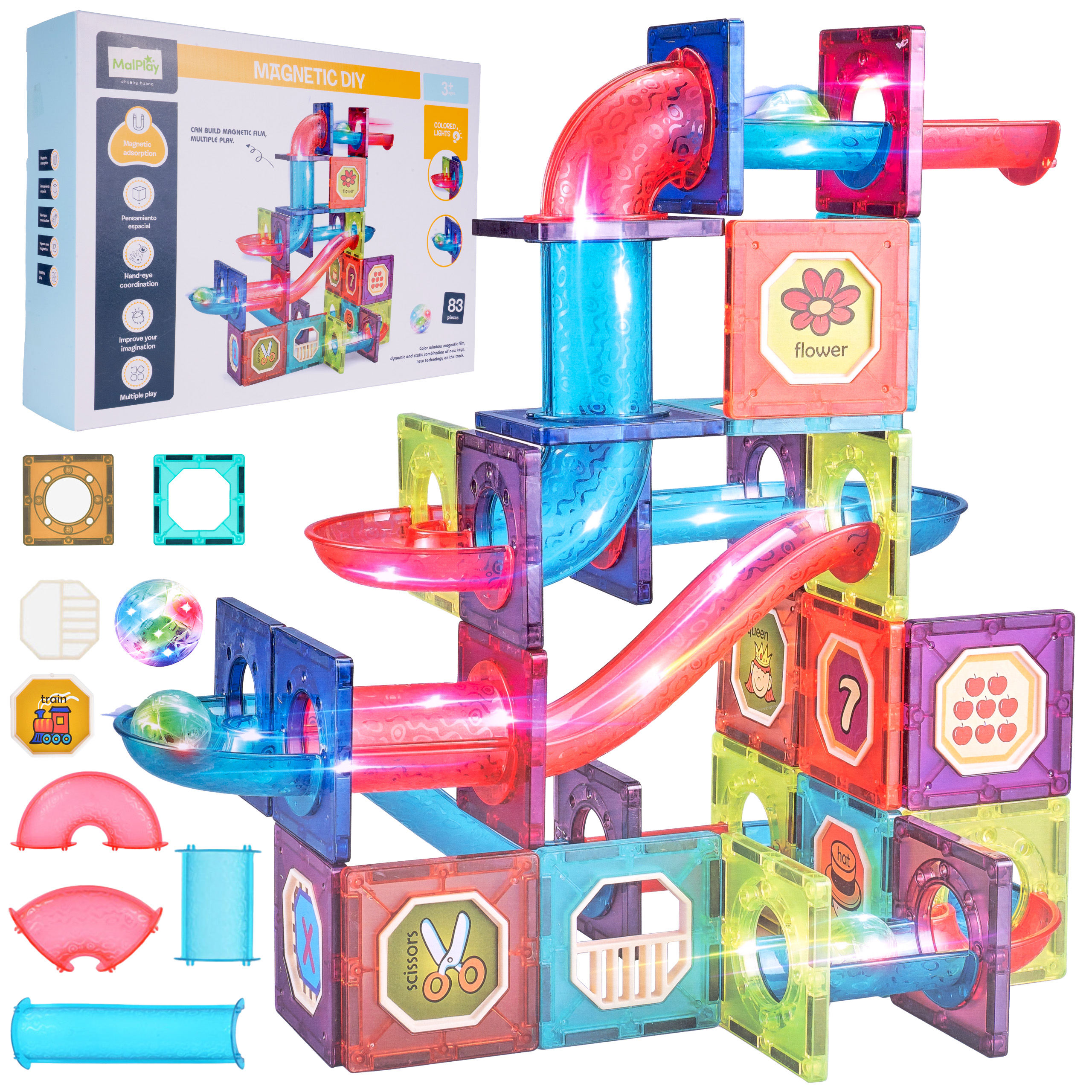Magnetická stavebnice 3D 83 dílků se světlem